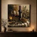 Burgundy, Olive Green & Antique Gold Candlelit Wine Olive Kitchen Wall Art Canvas Print - Image 7