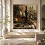 Burgundy, Olive Green & Antique Gold Candlelit Wine Olive Kitchen Wall Art Canvas Print - Image 8