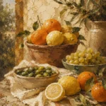 Ochre & Terracotta Mediterranean Fruit Kitchen Wall Art Canvas Print