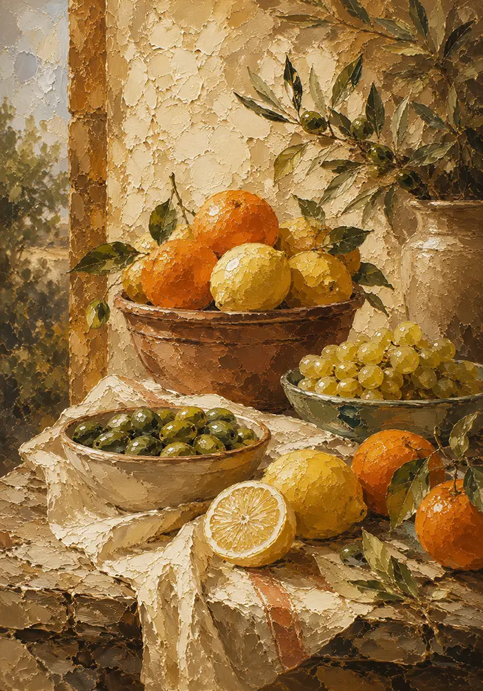 Ochre & Terracotta Mediterranean Fruit Kitchen Wall Art Canvas Print