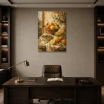 Ochre & Terracotta Mediterranean Fruit Kitchen Wall Art Canvas Print displayed in a contemporary gallery-inspired room