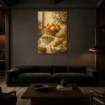 Ochre & Terracotta Mediterranean Fruit Kitchen Wall Art Canvas Print shown in a warm modern interior
