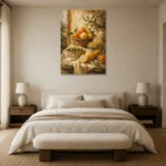 Ochre & Terracotta Mediterranean Fruit Kitchen Wall Art Canvas Print showcased in an elegant minimalist interior