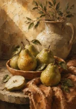 Pear Green & Terracotta Fruit Kitchen Wall Art Canvas Print