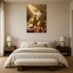 Pear Green & Terracotta Fruit Kitchen Wall Art Canvas Print showcased in an elegant minimalist interior