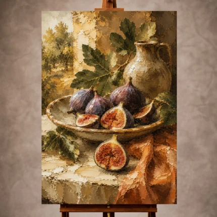Fig purple and sage Fruit Kitchen Wall Art print for elegant interiors. No text or watermarks in design.