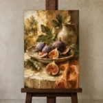 Fig Purple & Sage Fruit Kitchen Wall Art Canvas Print displayed on a studio easel