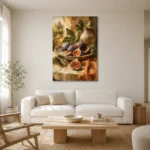Fig Purple & Sage Fruit Kitchen Wall Art Canvas Print styled in a refined neutral interior
