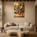 Fig Purple & Sage Fruit Kitchen Wall Art Canvas Print presented in a sophisticated home setting