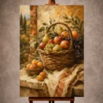 Ochre and apricot Fruit Kitchen Wall Art print for elegant interiors. No text or watermarks in design.