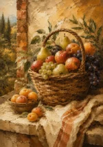 Ochre & Apricot Basket Fruit Kitchen Wall Art Canvas Print