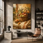 Ochre & Apricot Basket Fruit Kitchen Wall Art Canvas Print - Image 3