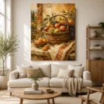 Ochre & Apricot Basket Fruit Kitchen Wall Art Canvas Print - Image 7