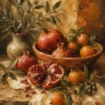 Burnished Ochre Pomegranate Fruit Kitchen Wall Art Canvas Print