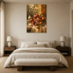 Burnished Ochre Pomegranate Fruit Kitchen Wall Art Canvas Print showcased in an elegant minimalist interior