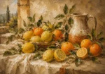 Ochre & Muted Gold Citrus Fruit Kitchen Wall Art Canvas Print