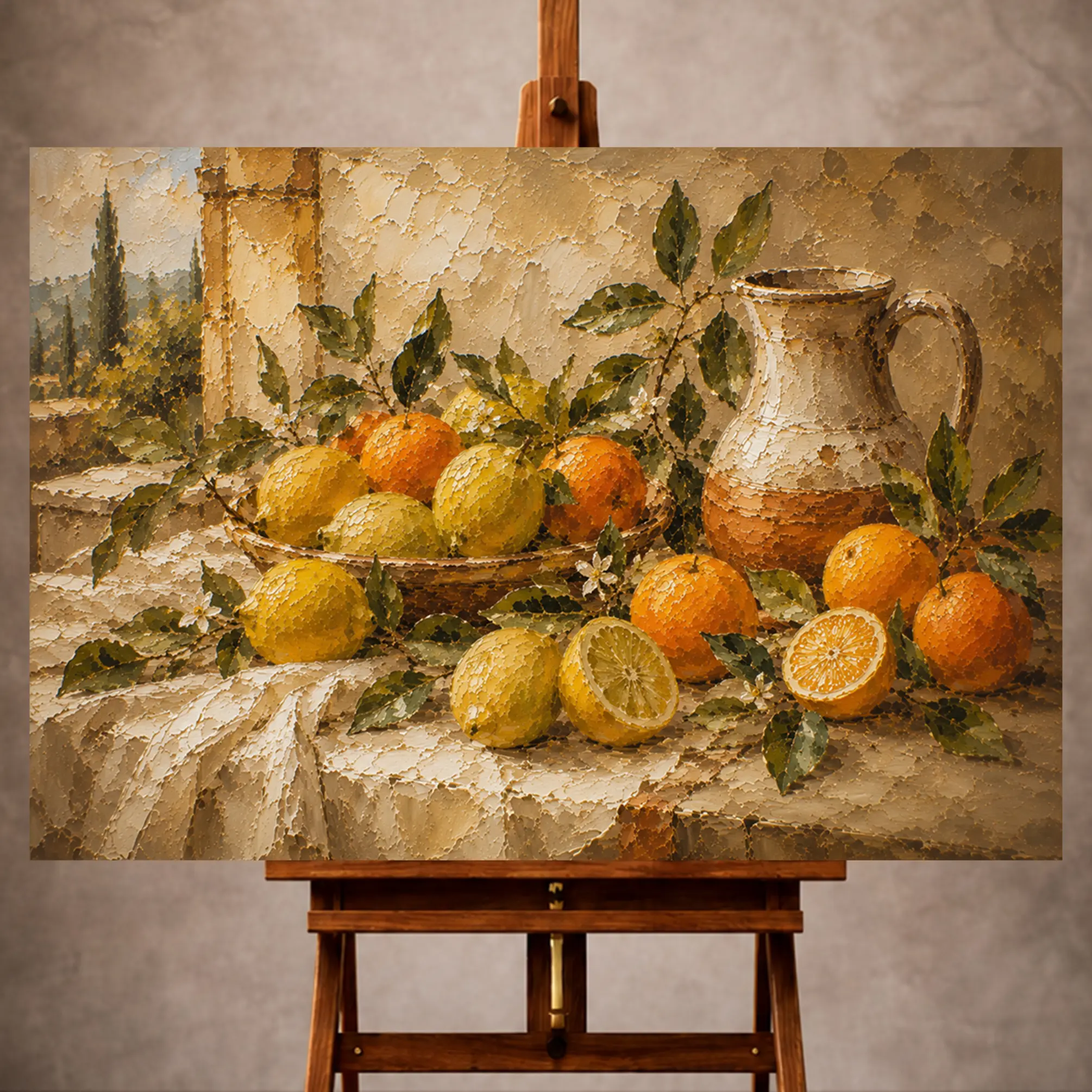 Premium Wall Art Yatay Html Edition – KITCHENWALL041 Image 1 Ochre and muted gold Fruit Kitchen Wall Art print for elegant interiors. No text or watermarks in design.