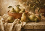 Sage Green & Terracotta Pear Fruit Kitchen Wall Art Canvas Print