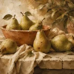 Sage Green & Terracotta Pear Fruit Kitchen Wall Art Canvas Print