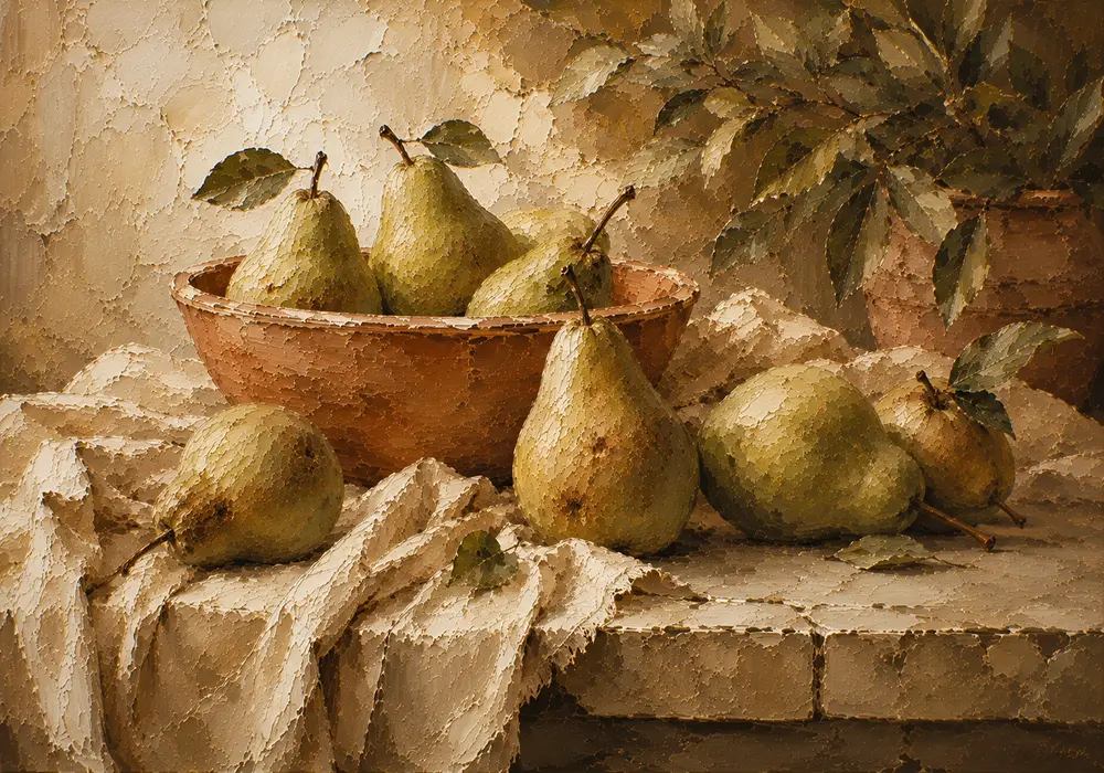Sage Green & Terracotta Pear Fruit Kitchen Wall Art Canvas Print