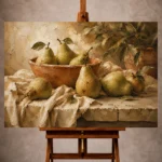 Sage green and terracotta Fruit Kitchen Wall Art print for elegant interiors. No text or watermarks in design.
