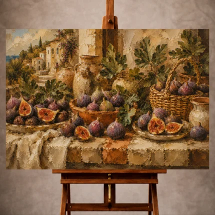 Fig purple and olive Fruit Kitchen Wall Art print for elegant interiors. No text or watermarks in design.