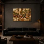 Fig Purple & Olive Mediterranean Fruit Kitchen Wall Art Canvas Print shown in a warm modern interior