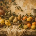 Ochre & Moss Green Harvest Fruit Kitchen Wall Art Canvas Print