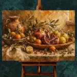 Ochre & Muted Crimson Pomegranate Fruit Kitchen Wall Art Canvas Print - Image 2