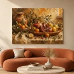 Ochre & Muted Crimson Pomegranate Fruit Kitchen Wall Art Canvas Print - Image 3