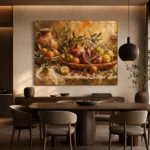 Ochre & Muted Crimson Pomegranate Fruit Kitchen Wall Art Canvas Print - Image 4
