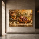 Ochre & Muted Crimson Pomegranate Fruit Kitchen Wall Art Canvas Print - Image 5