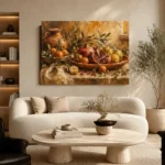 Ochre & Muted Crimson Pomegranate Fruit Kitchen Wall Art Canvas Print - Image 6