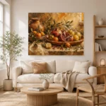Ochre & Muted Crimson Pomegranate Fruit Kitchen Wall Art Canvas Print - Image 7
