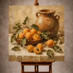 Ochre and terracotta Fruit Kitchen Wall Art print for elegant interiors. No text or watermarks in design.