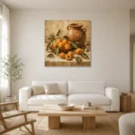 Ochre & Terracotta Apricot Fruit Kitchen Wall Art Canvas Print styled in a refined neutral interior