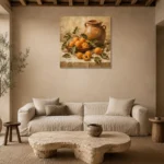 Ochre & Terracotta Apricot Fruit Kitchen Wall Art Canvas Print presented in a sophisticated home setting