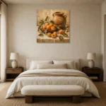 Ochre & Terracotta Apricot Fruit Kitchen Wall Art Canvas Print showcased in an elegant minimalist interior