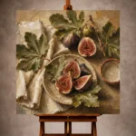 Deep fig and olive green Fruit Kitchen Wall Art print for elegant interiors. No text or watermarks in design.