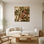 Deep Fig & Olive Green Fruit Kitchen Wall Art Canvas Print styled in a refined neutral interior