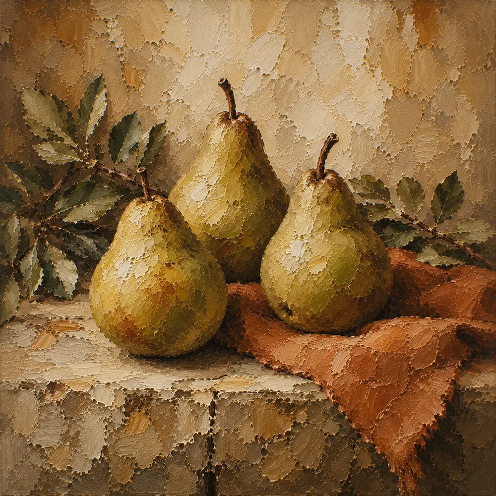 Pear Green & Terracotta Old-World Fruit Kitchen Wall Art Canvas Print