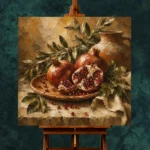 Burnished Ochre & Deep Ruby Pomegranate Fruit Kitchen Wall Art Canvas Print - Image 2