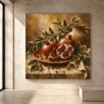 Burnished Ochre & Deep Ruby Pomegranate Fruit Kitchen Wall Art Canvas Print - Image 3