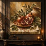 Burnished Ochre & Deep Ruby Pomegranate Fruit Kitchen Wall Art Canvas Print - Image 4