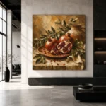 Burnished Ochre & Deep Ruby Pomegranate Fruit Kitchen Wall Art Canvas Print - Image 5