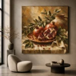 Burnished Ochre & Deep Ruby Pomegranate Fruit Kitchen Wall Art Canvas Print - Image 6