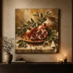 Burnished Ochre & Deep Ruby Pomegranate Fruit Kitchen Wall Art Canvas Print - Image 7