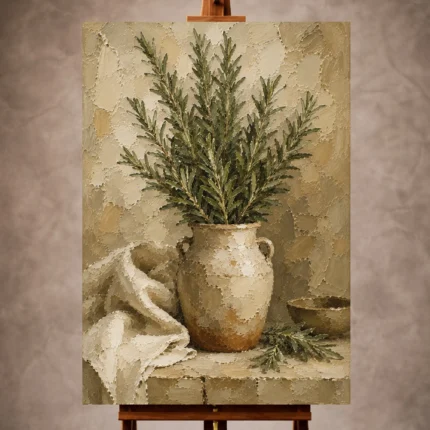 Sage green calm botanical Herb Wall Art print for elegant interiors. No text or watermarks in design.