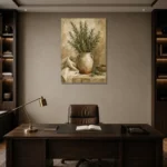 Sage Green Rosemary Herb Wall Art Canvas Print displayed in a contemporary gallery-inspired room