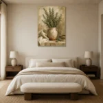Sage Green Rosemary Herb Wall Art Canvas Print showcased in an elegant minimalist interior